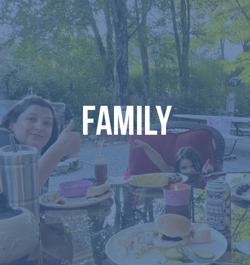 family BBQing with text overlay "family"